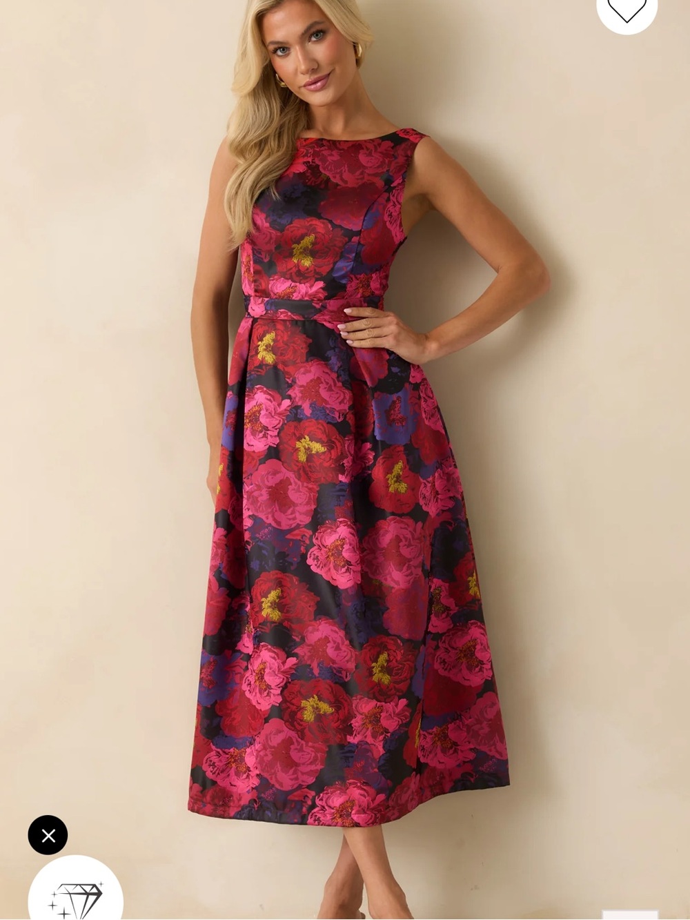 Red Dress Boutique Floral Midi Dress in Fuchsia, Navy and Gold